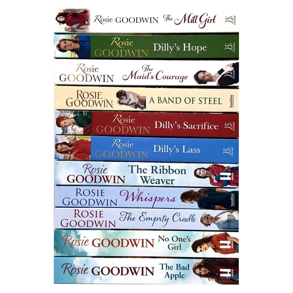 Stacked paperback covers from the Rosie Goodwin 11 Books Collection Set, a historical fiction family saga bundle