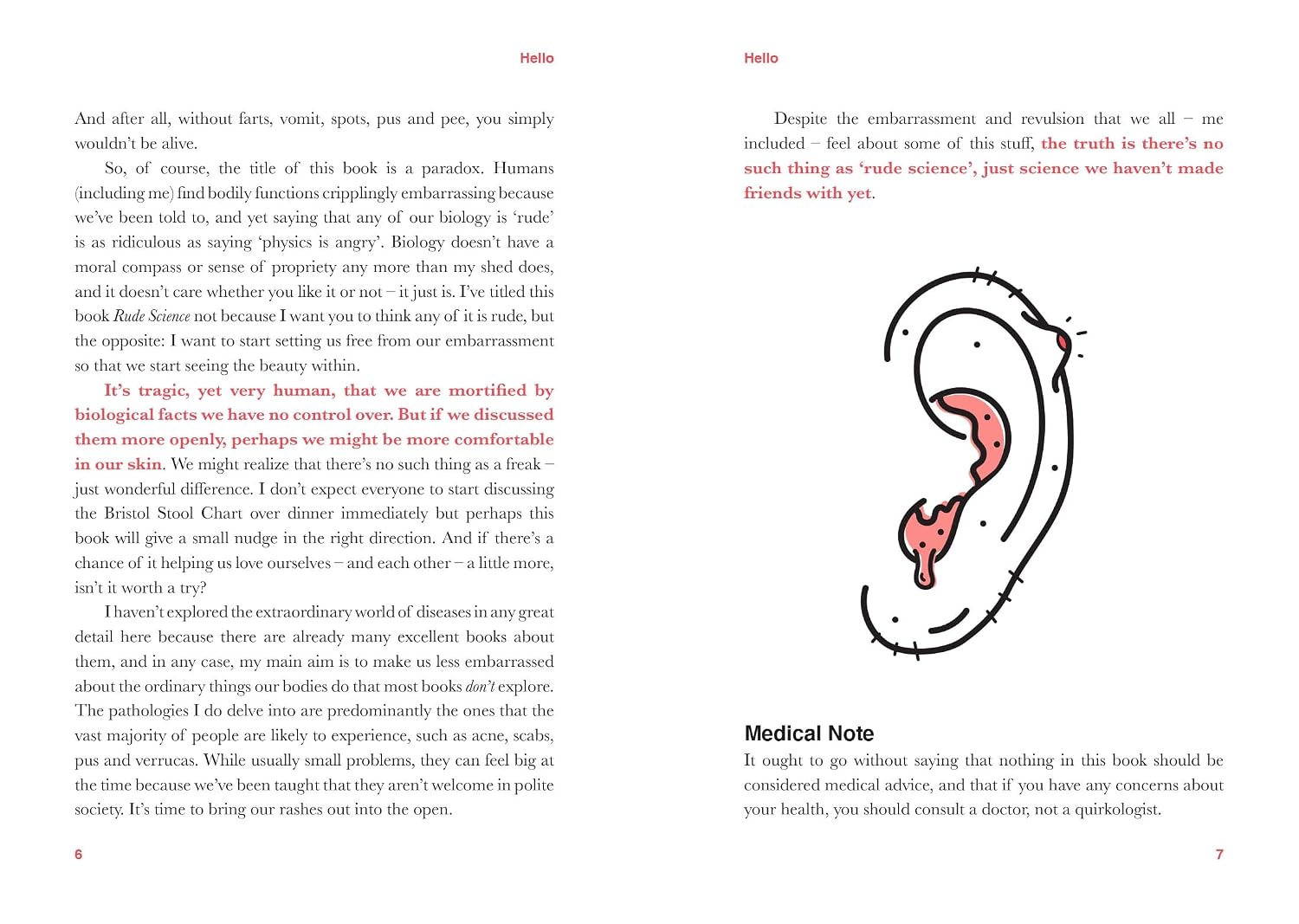 Rude Science hardback interior spread with funny science illustrations