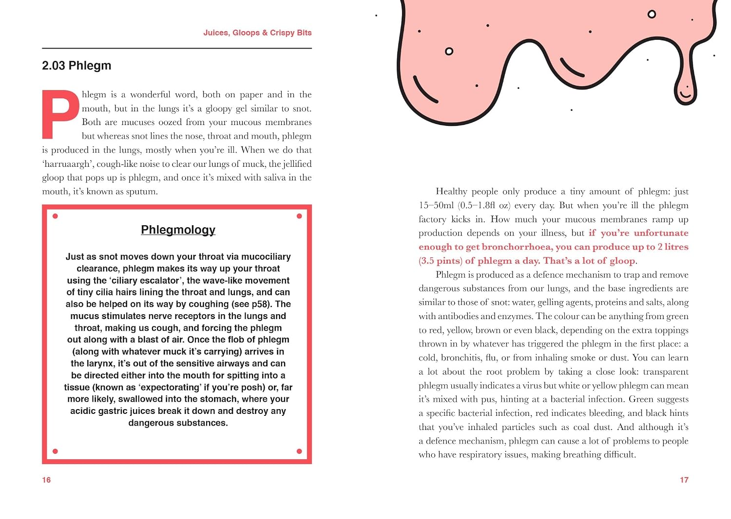 Rude Science hardback interior page with illustrated science trivia