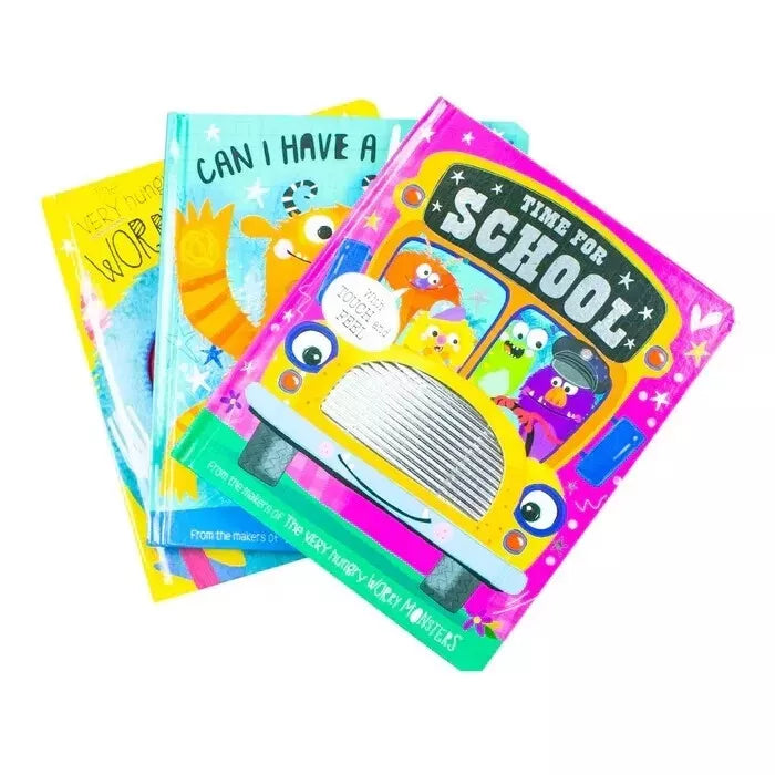 Touch and Feel Very Hungry Worry Monsters 3 Books Collection Box(Very Hungry Worry Monsters, Can I have a Hug? & Time for School) - Lets Buy Books