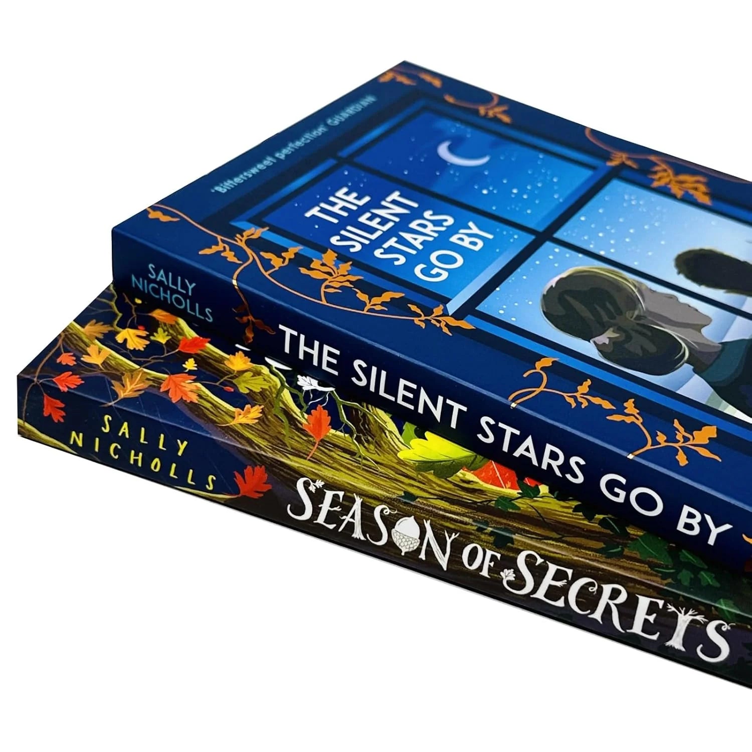 Sally Nicholls 2 Book Set Paperback Covers - Season of Secrets and The Silent Stars Go By - Andersen Press