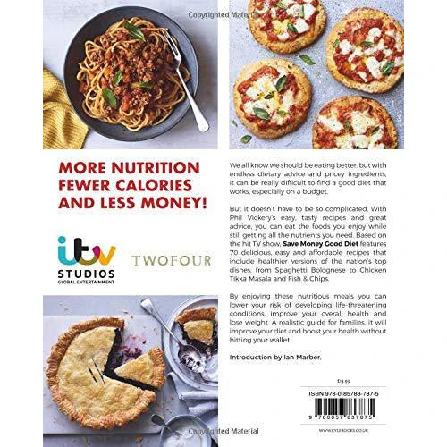 Save Money Good Diet by Phil Vickery - paperback cookbook back cover detail, Kyle Books