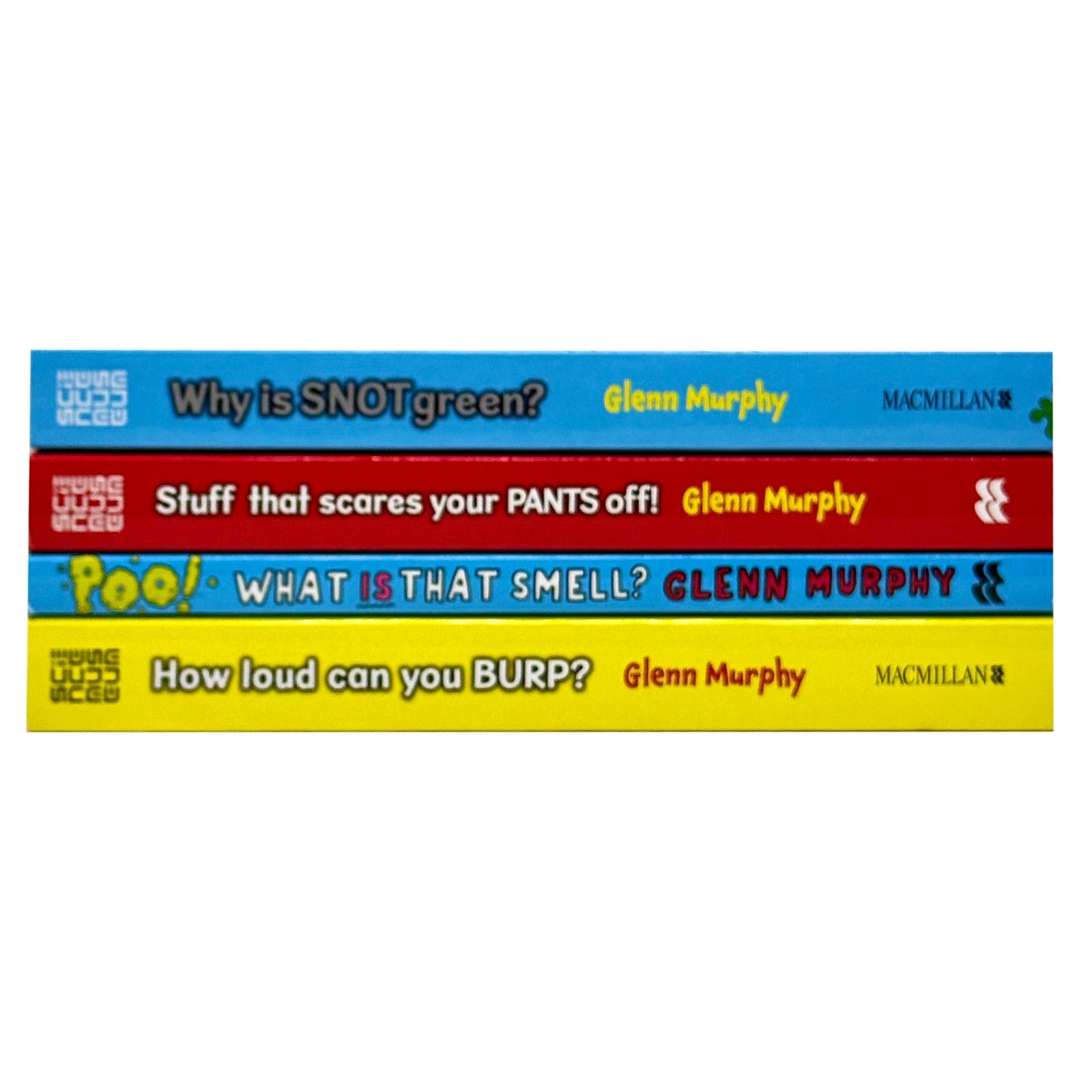 Glenn Murphy Science Museum 4 Books Collection Set - front covers of Why is Snot Green, How Loud Can You Burp, Stuff That Scares Your Pants Off and Poo What IS That Smell paperbacks
