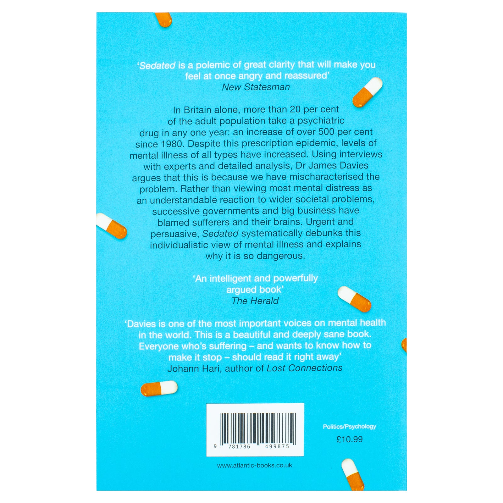 Sedated by James Davies paperback - back cover with synopsis