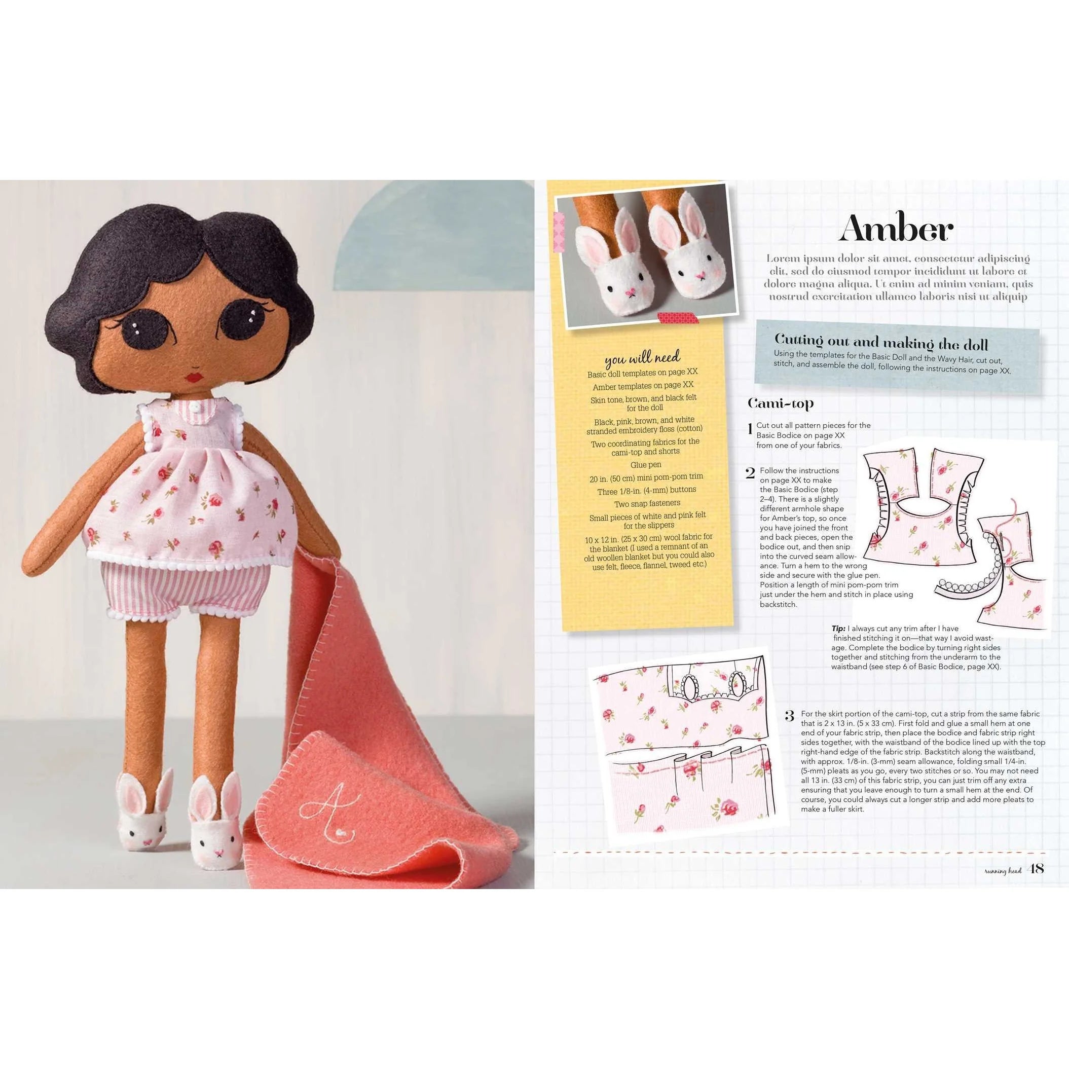 Sew Your Own Dolls by Louise Kelly interior page showing girl and boy doll sewing templates