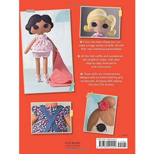 Sew Your Own Dolls by Louise Kelly paperback back cover showing doll sewing pattern designs