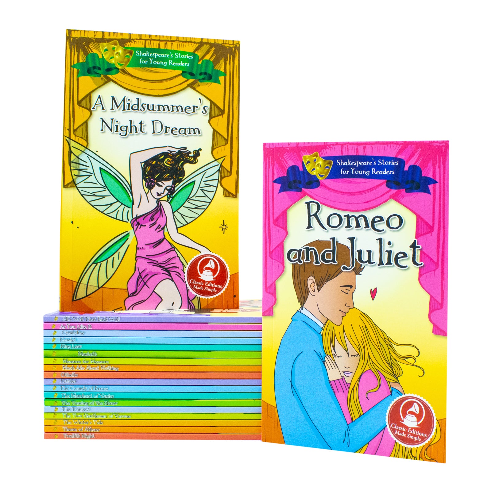 Full collection of Shakespeare's Stories for Young Readers paperback books arranged together