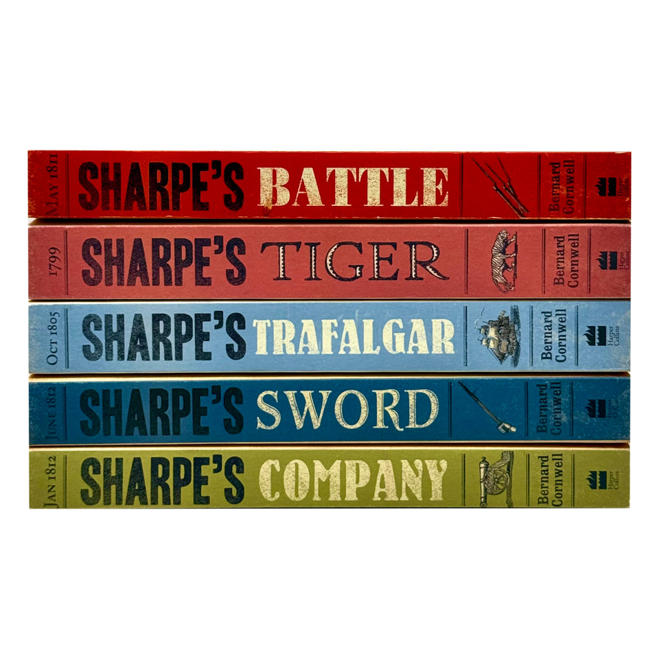Bernard Cornwell Sharpe Series 5 Book Paperback Set cover showing Sharpe's Battle and Sharpe's Trafalgar