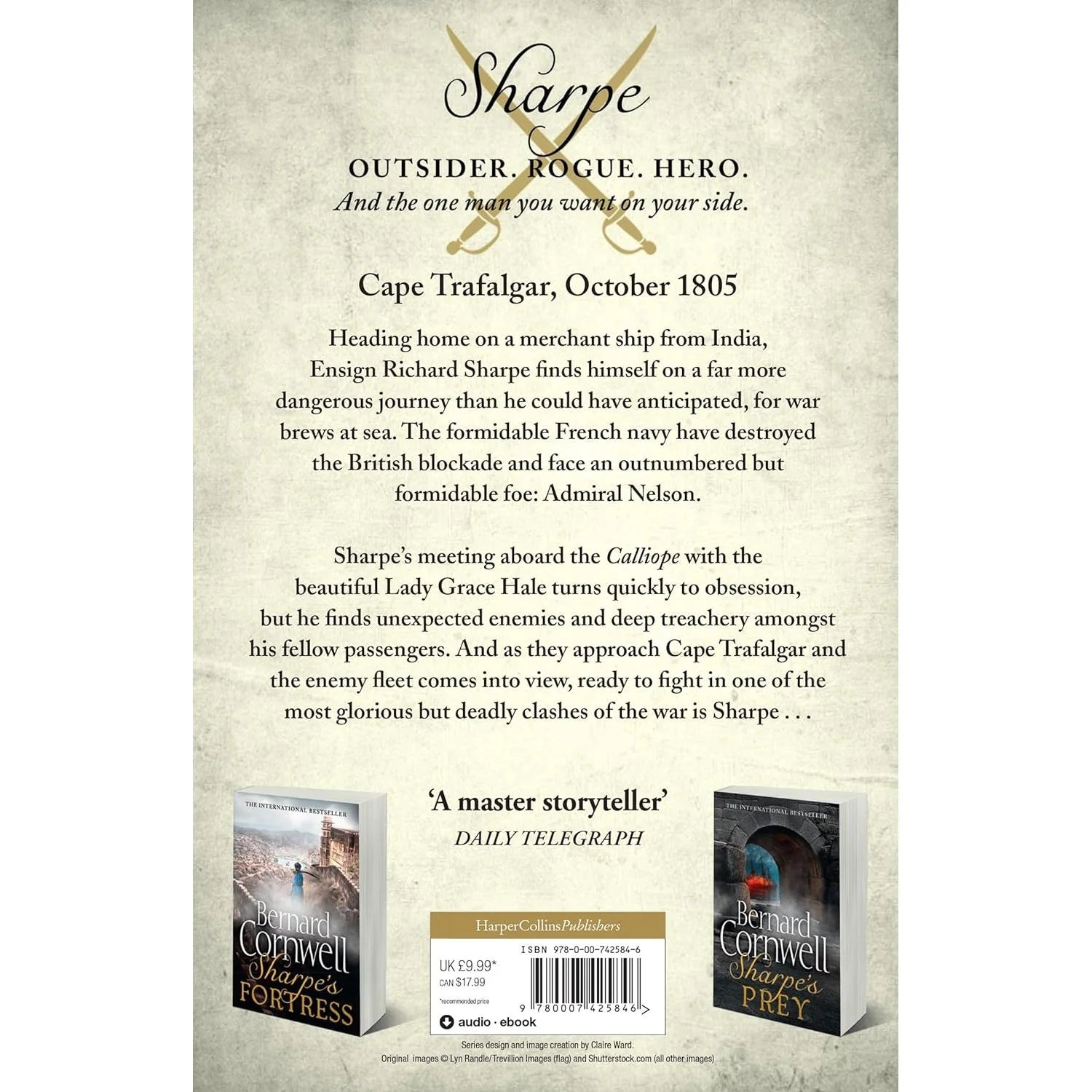 Sharpe's Trafalgar by Bernard Cornwell paperback - back cover with book description and reviews