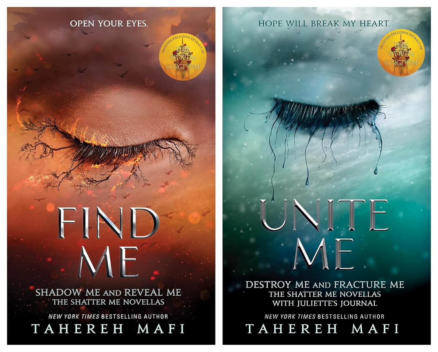 Shatter Me Series 2 Books Collection Set by Tahereh Mafi - back cover view of Find Me and Unite Me paperback books