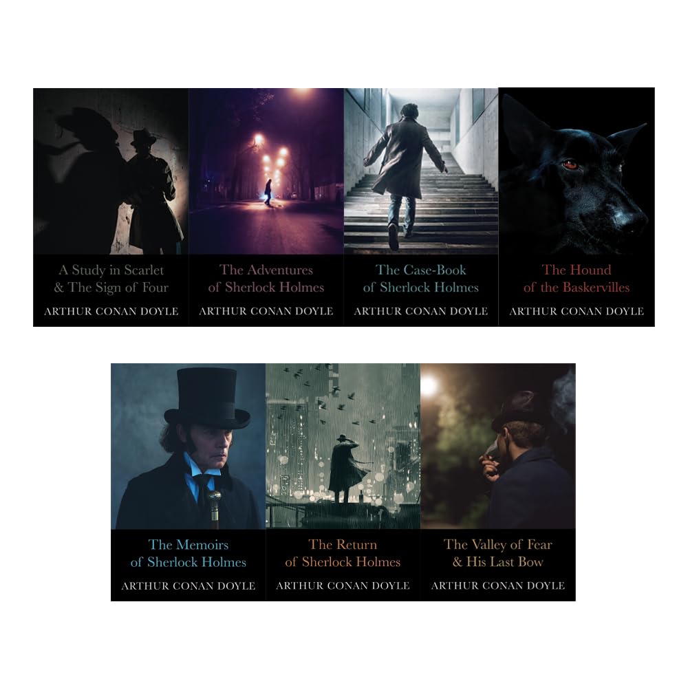 Sherlock Holmes 7 Book Paperback Set by Arthur Conan Doyle - Titles Include A Study in Scarlet and Hound of the Baskervilles