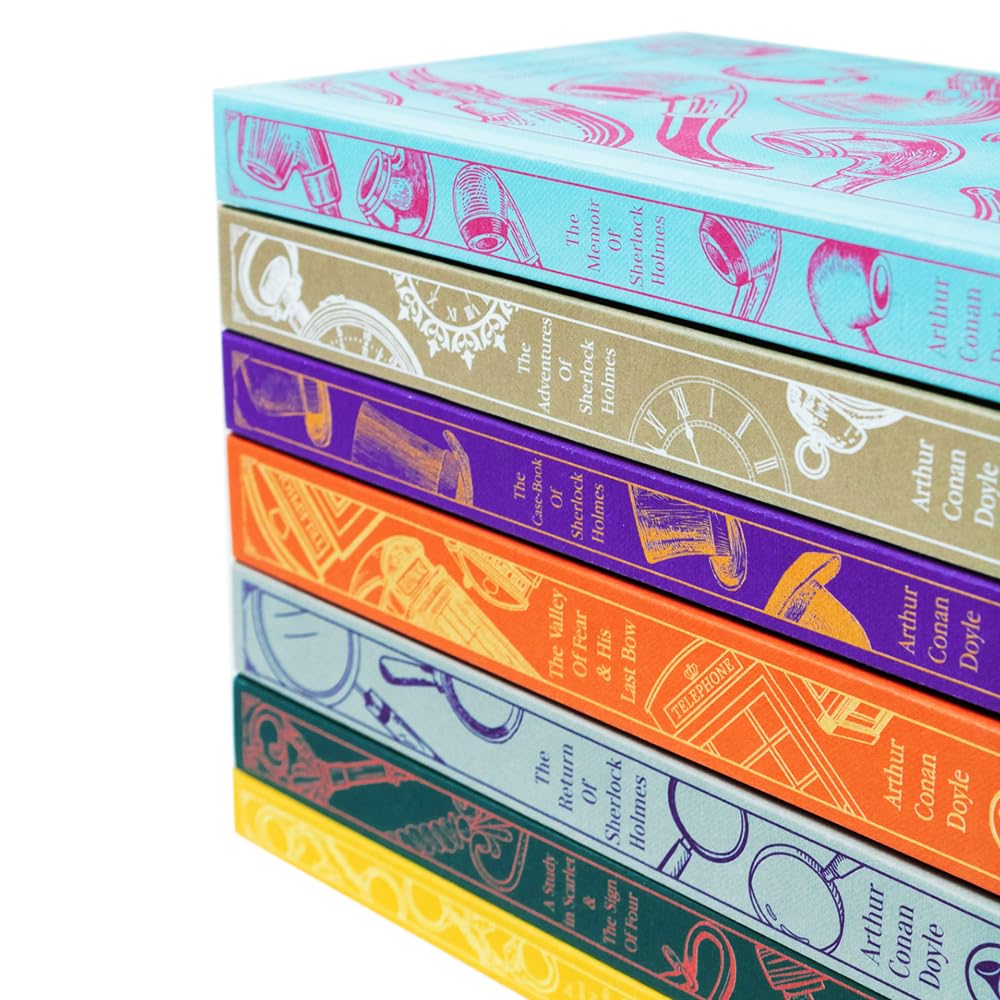 Sherlock Holmes hardback book set open pages showing print quality