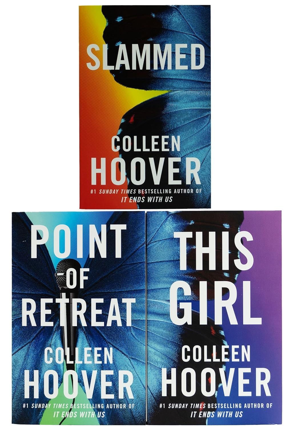 Colleen Hoover Slammed Series 3 Book Paperback Collection Set spines - Slammed, Point of Retreat, This Girl