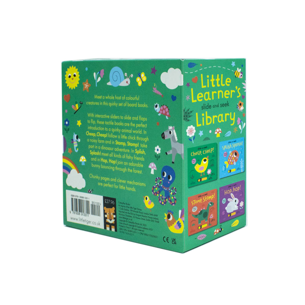 Slide and Seek board book set - Hop Hop, Stomp Stomp, Splish Splash and Cheep Cheep titles by Sophie Ledesma