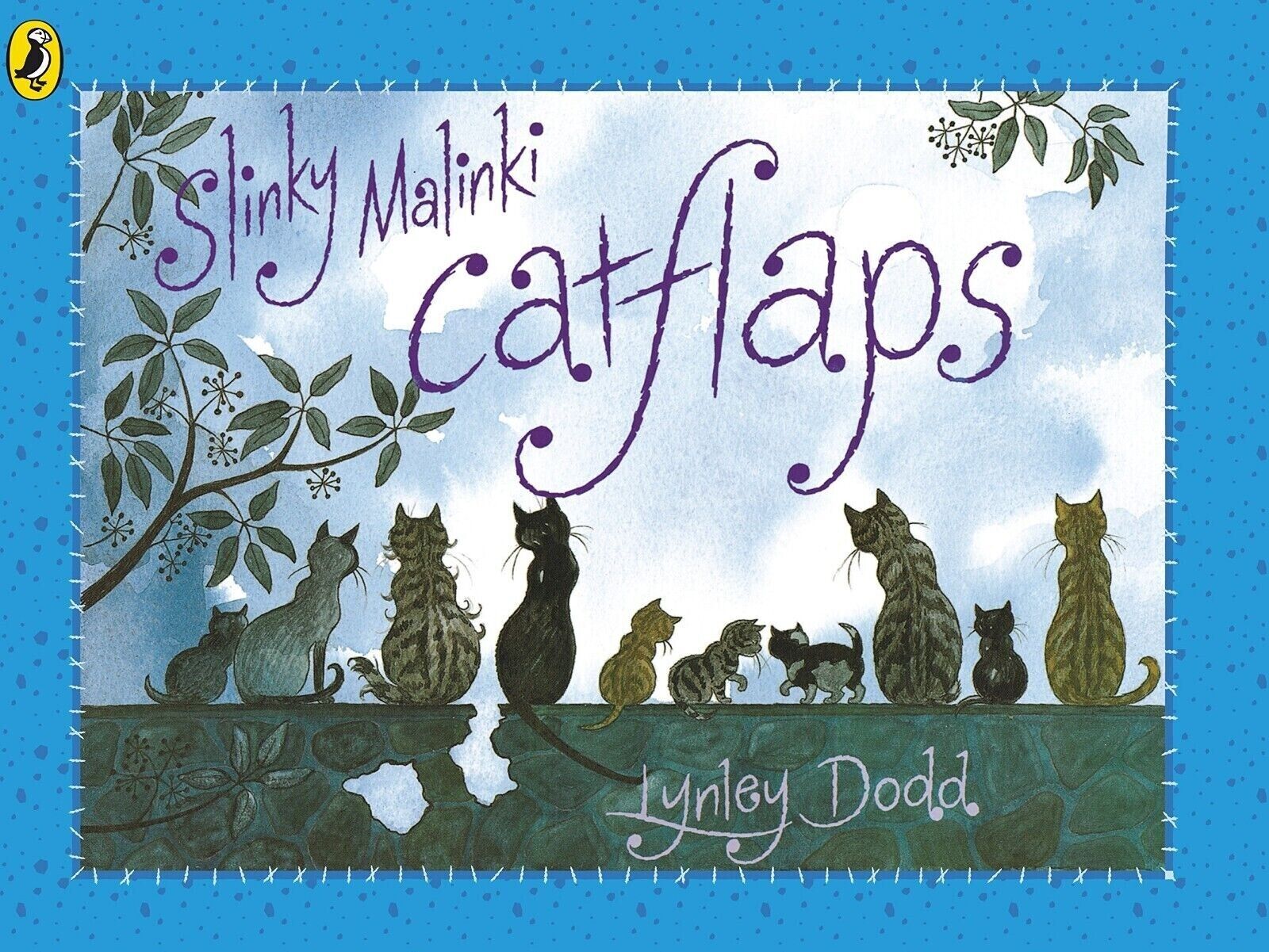 Close up of Slinky Malinki paperback book spines from Lynley Dodd 5 books collection set