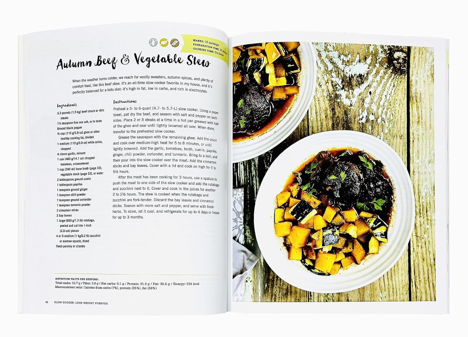 Slow Cooker Lose Weight Forever by Martina Slajerova - ketogenic slow cooker meal photo inside book