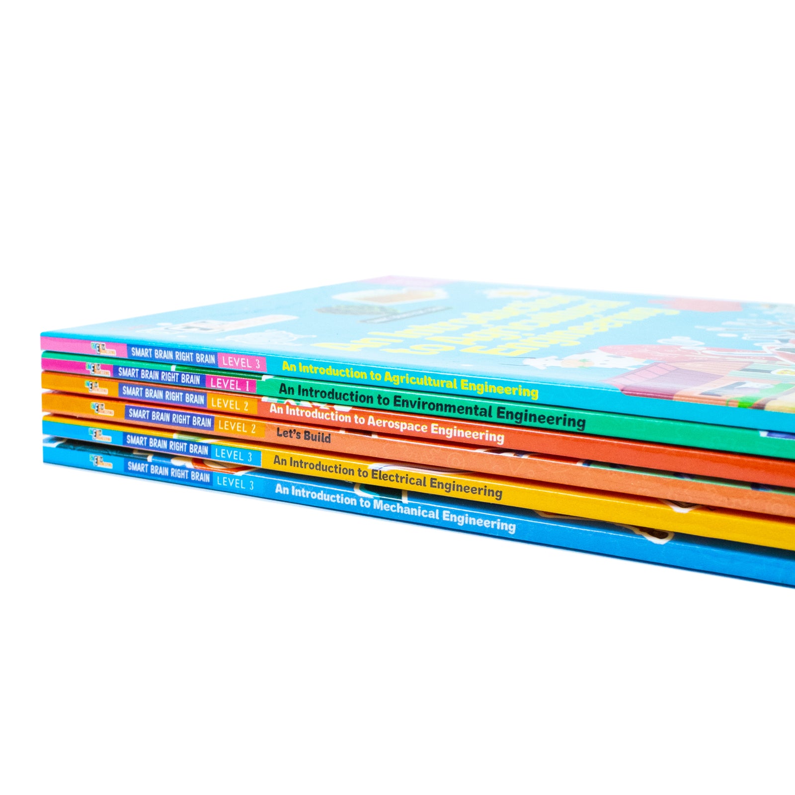 Smart Brain Right Brain Engineering 6 book paperback set inside pages - STEAM illustrations for children
