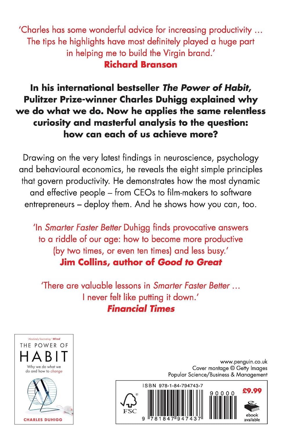 Smarter Faster Better by Charles Duhigg - The Secrets of Being Productive - Paperback back cover