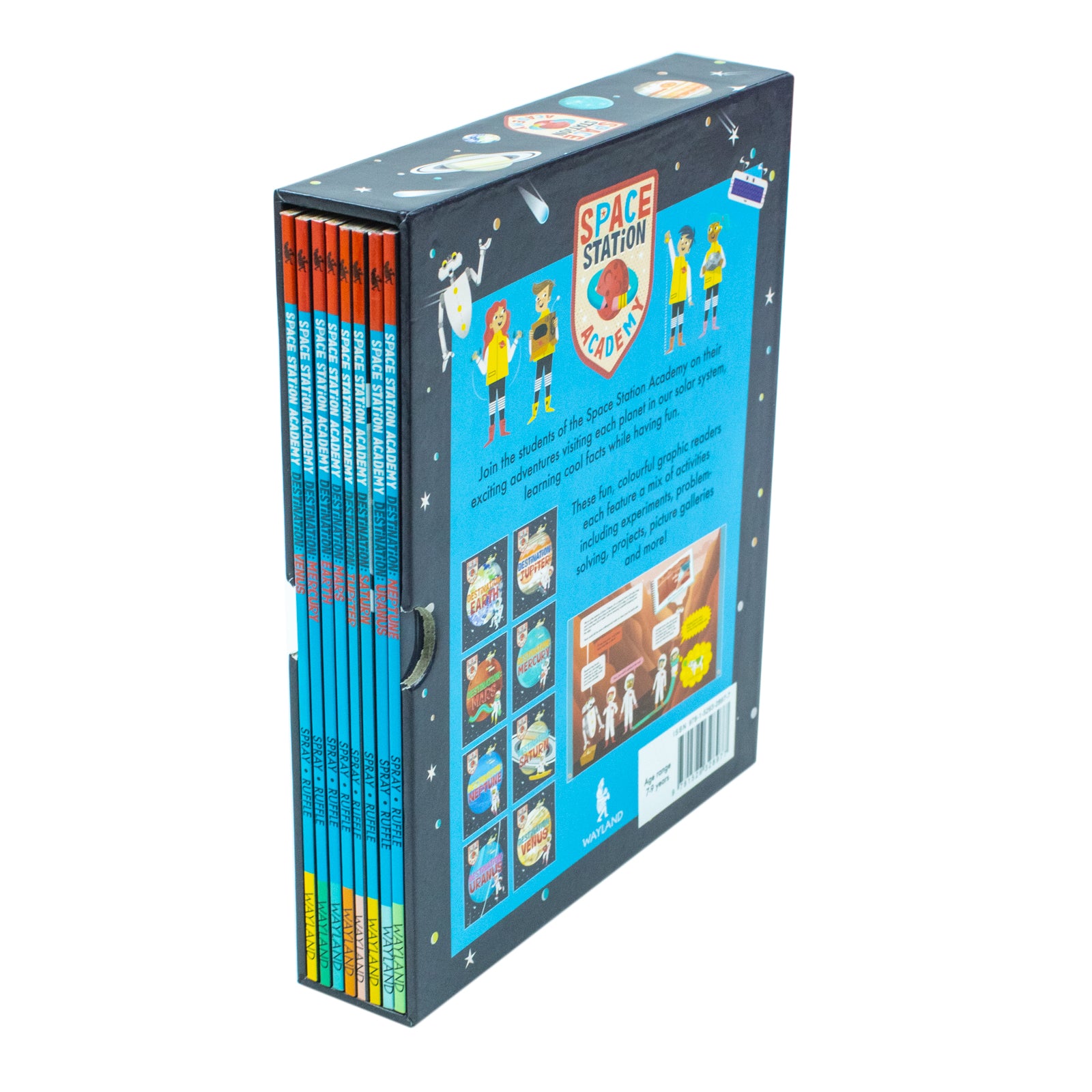Space Station Academy series paperback books by Sally Spray showing Destination Venus, Mercury, Earth and Mars