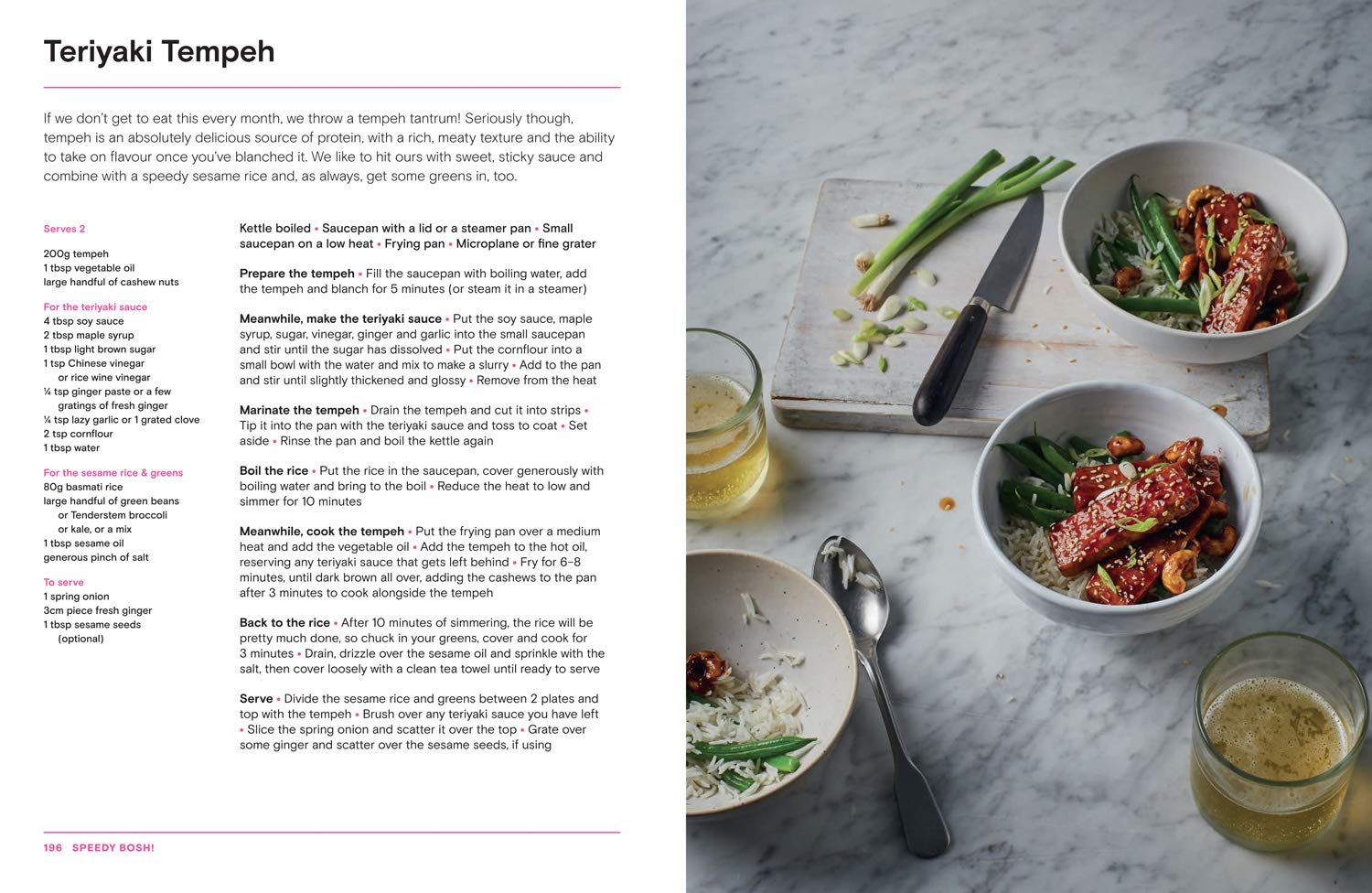 Speedy BOSH! hardback cookbook interior page with vegan recipe photography