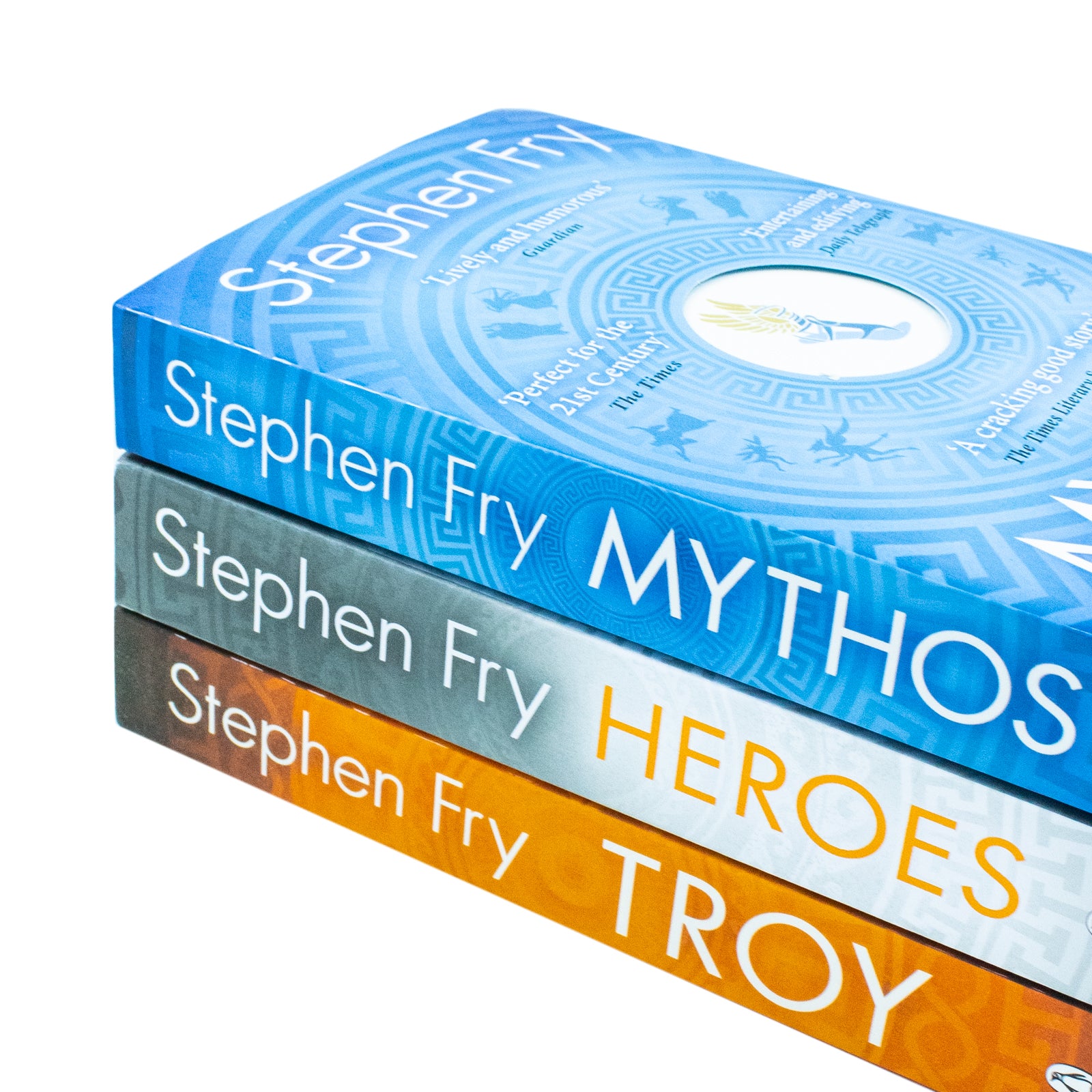 Stephen Fry's Greek Myths 3 Books Collection Set back cover - Troy, Heroes, Mythos paperback