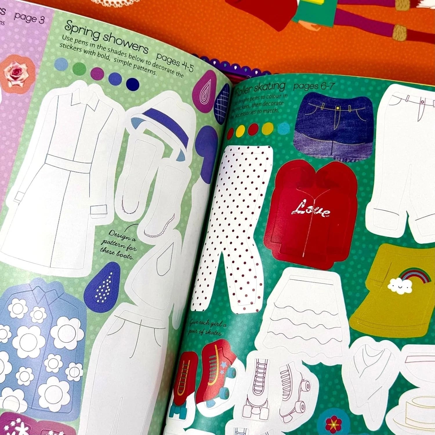 Sample sticker sheet from the Usborne Sticker Dolly Dressing Fashion Designer Activity Pack