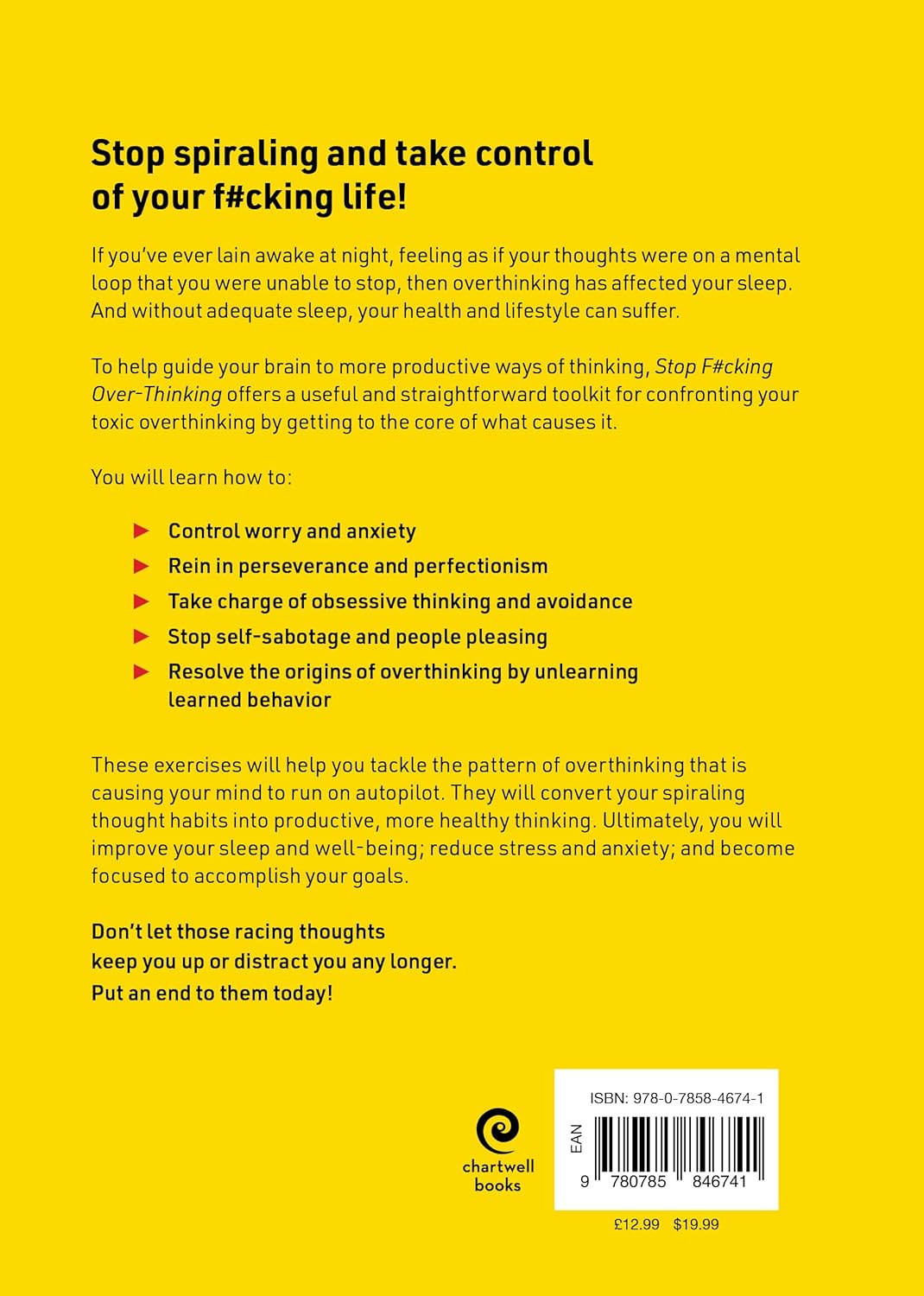 Stop F*king Overthinking: Practical Ways to Simplify Your Life by Chartwell Books - paperback back cover detail