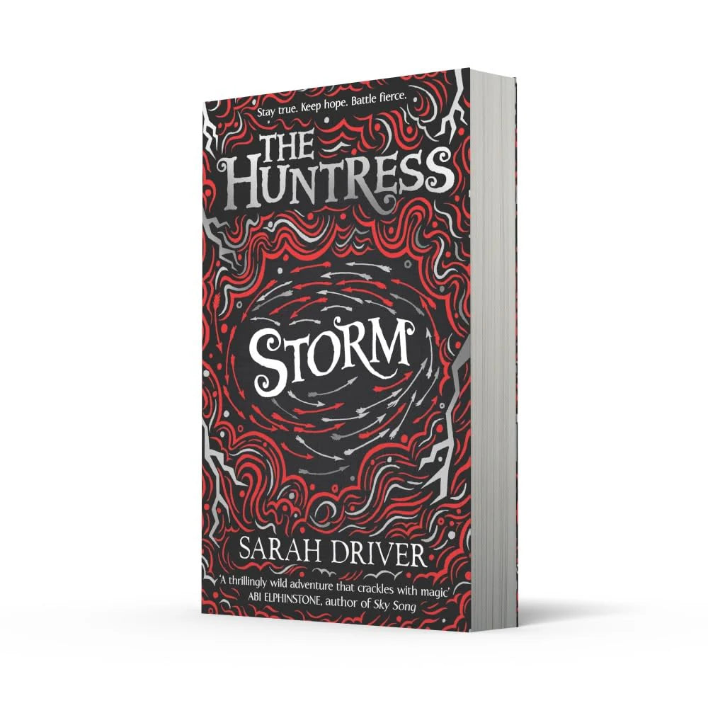 Storm by Sarah Driver, Huntress Trilogy paperback back cover, children's fantasy book