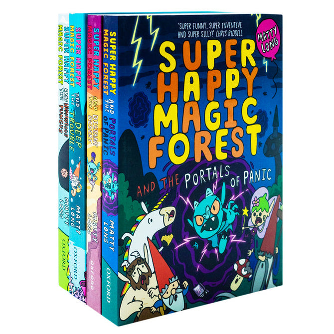 Super Happy Magic Forest 4 book paperback collection by Matty Long - front covers, ages 6-9