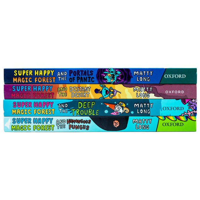 Super Happy Magic Forest by Matty Long paperback set showing Deep Trouble and Distant Desert covers