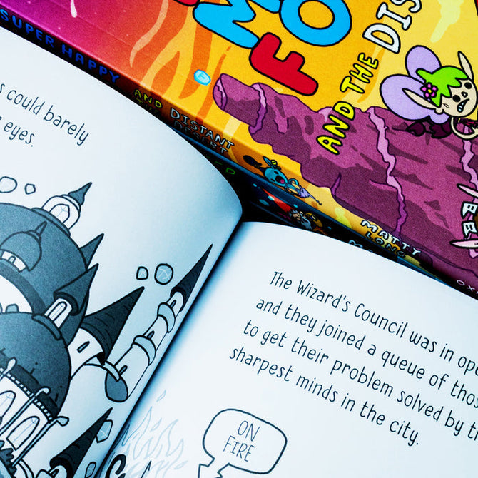 Super Happy Magic Forest 4 book collection by Matty Long stacked together, paperback childrens fiction set