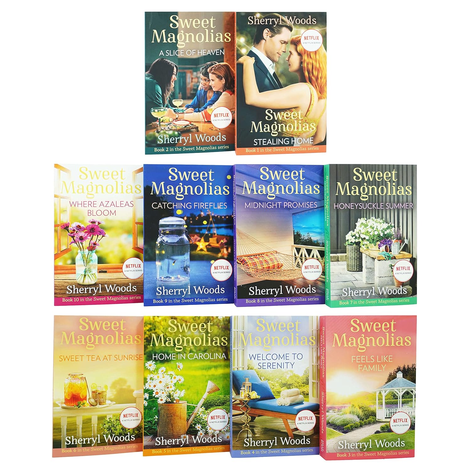 Sweet Magnolias Series 10 Books Collection Set by Sherryl Woods - paperback novels stacked