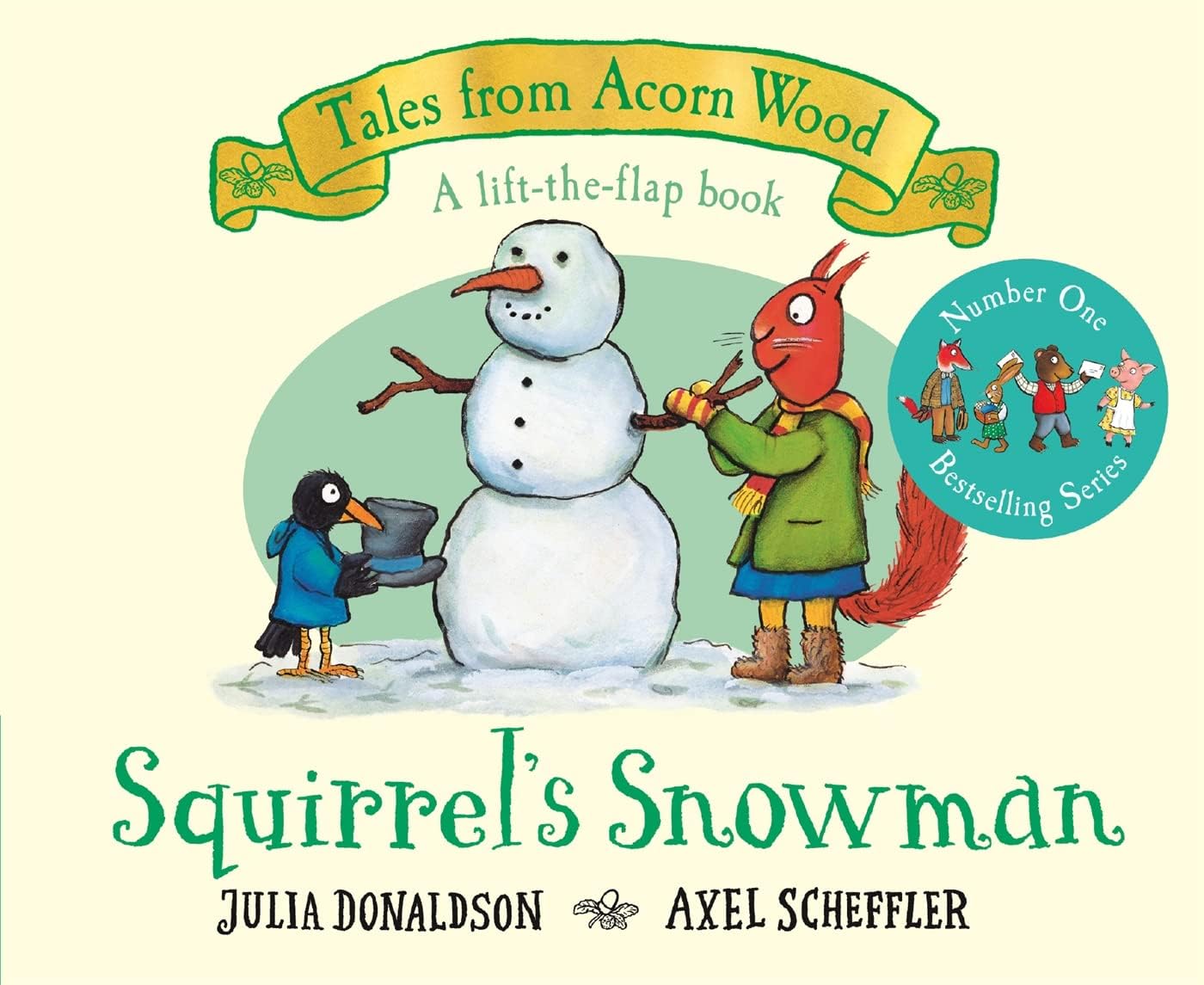 Squirrel's Snowman board book cover from the Tales From Acorn Wood series by Julia Donaldson and Axel Scheffler