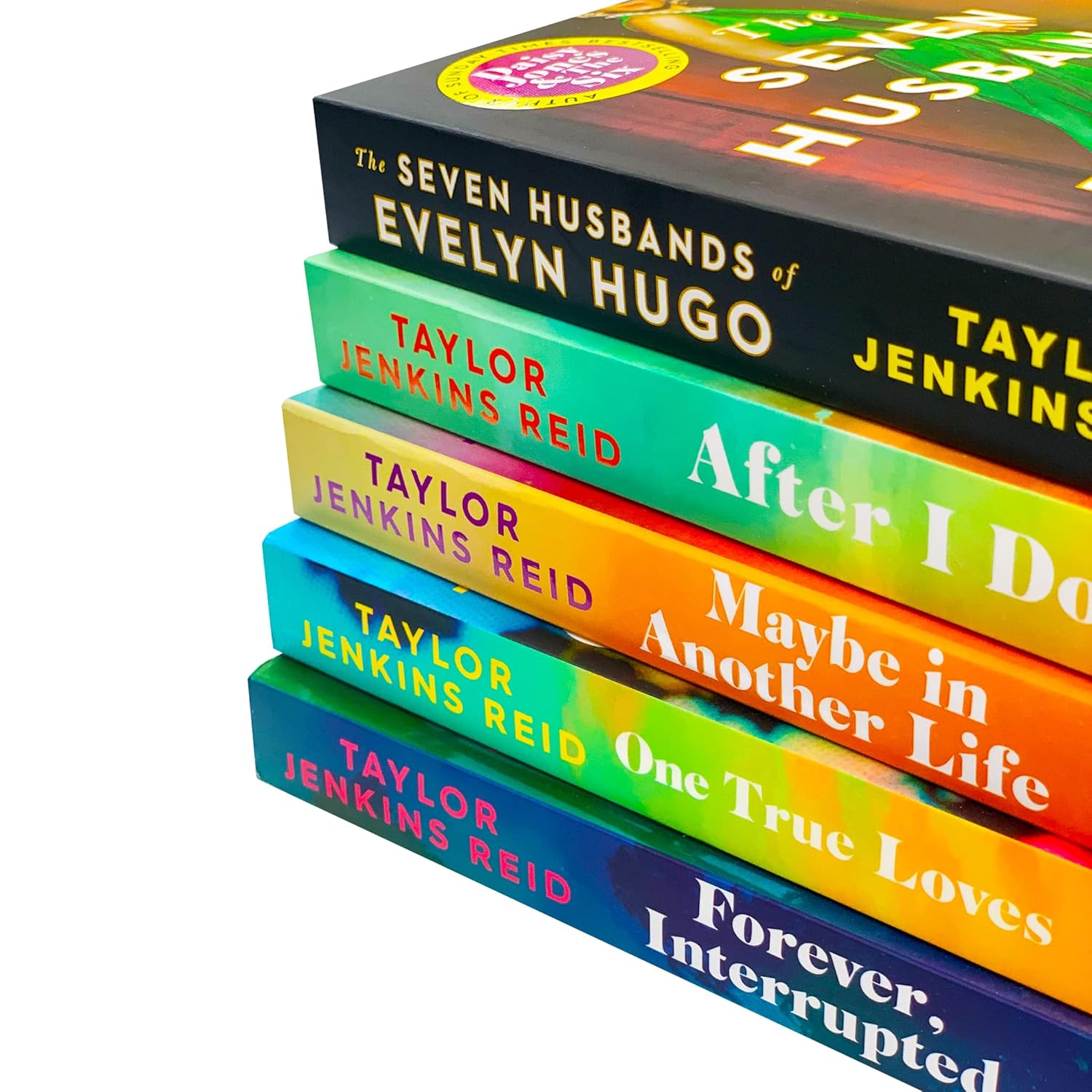 Taylor Jenkins Reid 5 Book Paperback Set showing Seven Husbands of Evelyn Hugo and One True Loves covers