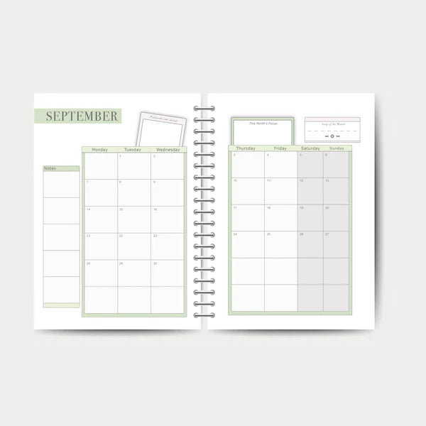 Monthly overview page inside the Teacher Planner 2026-2027 Colour-Geometric paperback edition