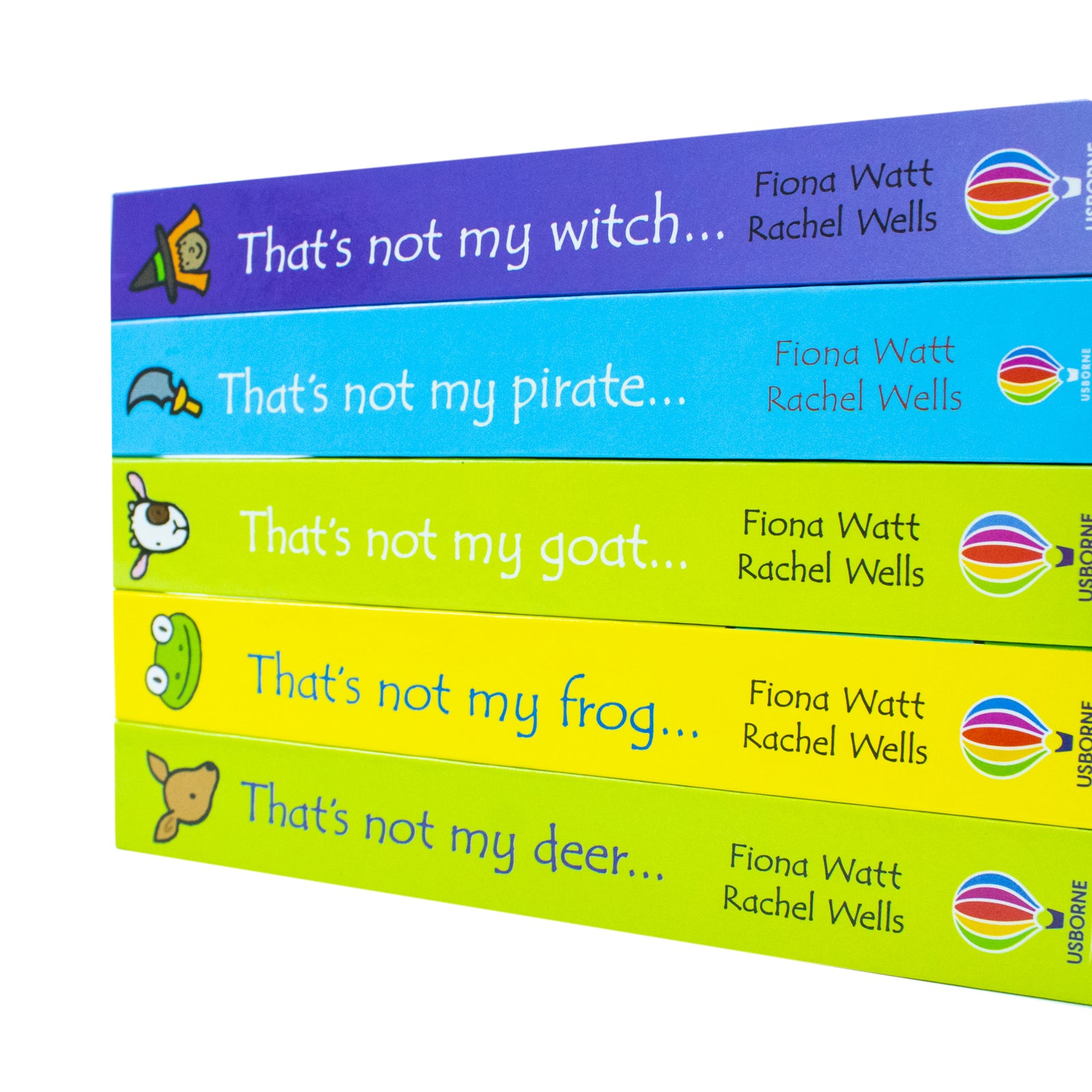 That's Not My Collection 4 Usborne board book set - back covers showing five titles Witch Pirate Goat Frog Deer
