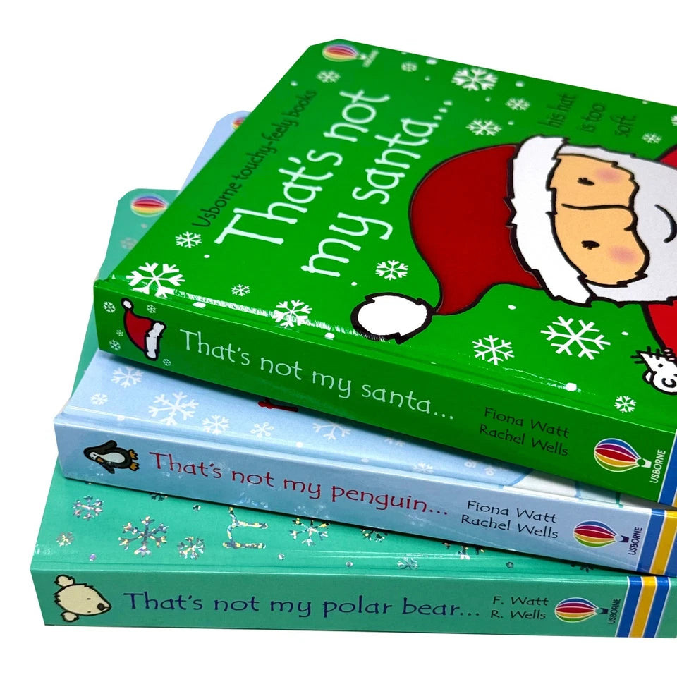 Inside pages of That's Not My Xmas Collection showing textured touch-and-feel patches for babies and toddlers