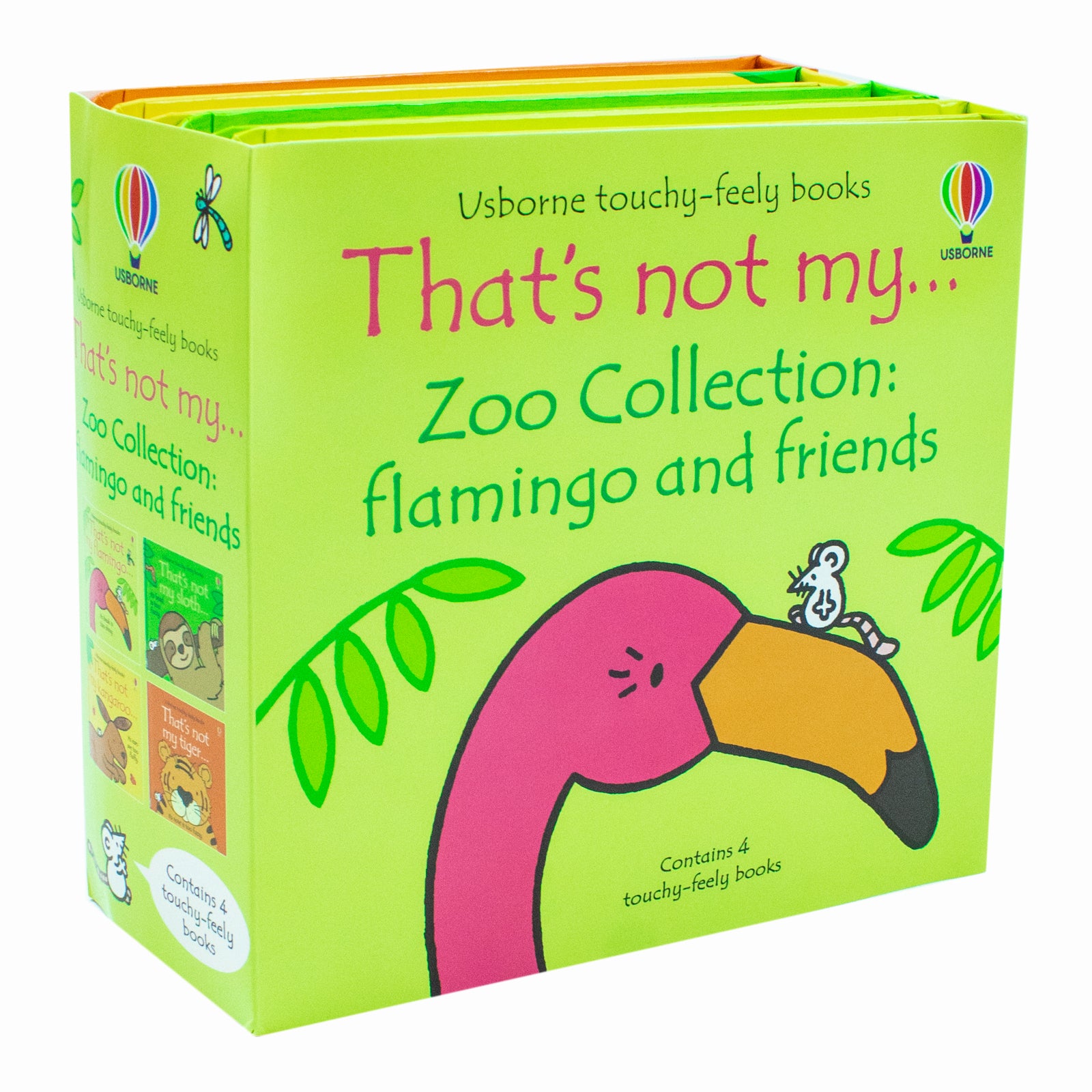 That's Not My Zoo 4 Book Set by Fiona Watt - Flamingo, Sloth, Kangaroo, Tiger touchy-feely board books, Ages 0-2
