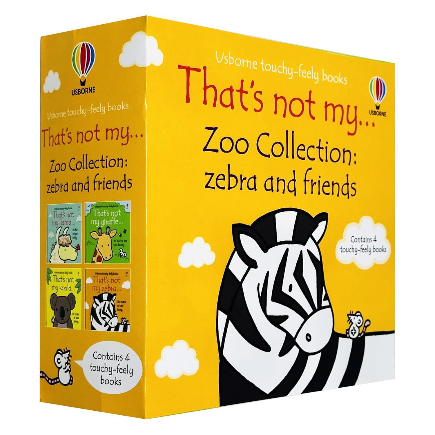 That's Not My Zoo Collection board book set covers - Zebra, Llama, Koala and Giraffe by Fiona Watt