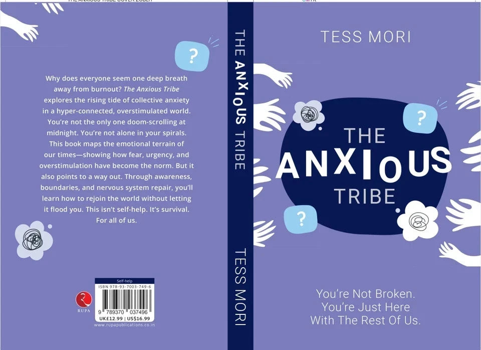 The Anxious Tribe by Tess Mori paperback back cover, non fiction anxiety self-help book