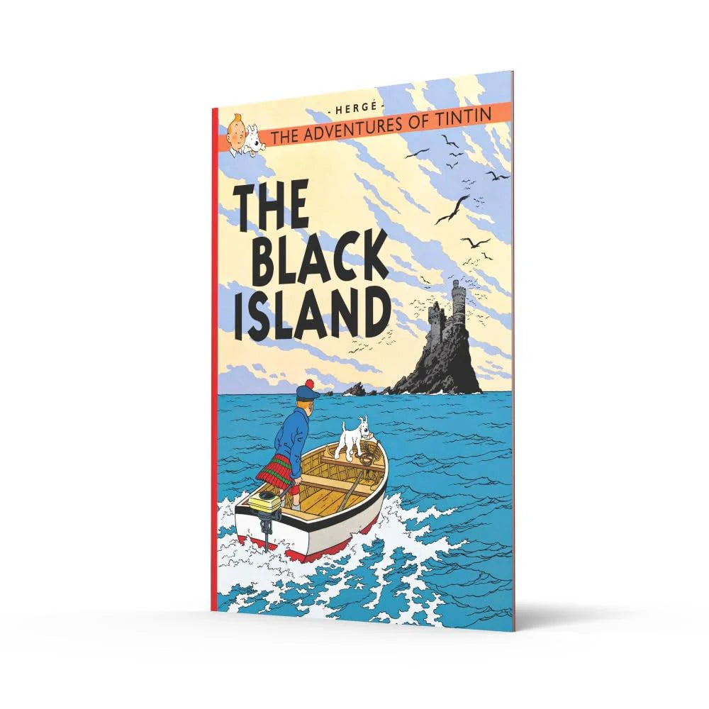 Inside pages of The Black Island by Hergé showing Tintin comic artwork and panels