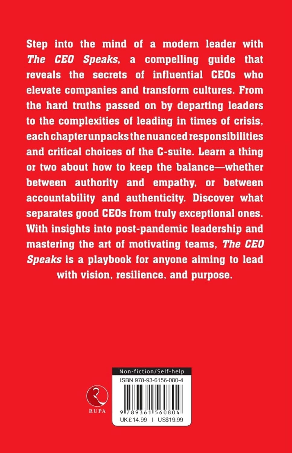 The CEO Speaks by Rudy Nash - Paperback back cover with book description