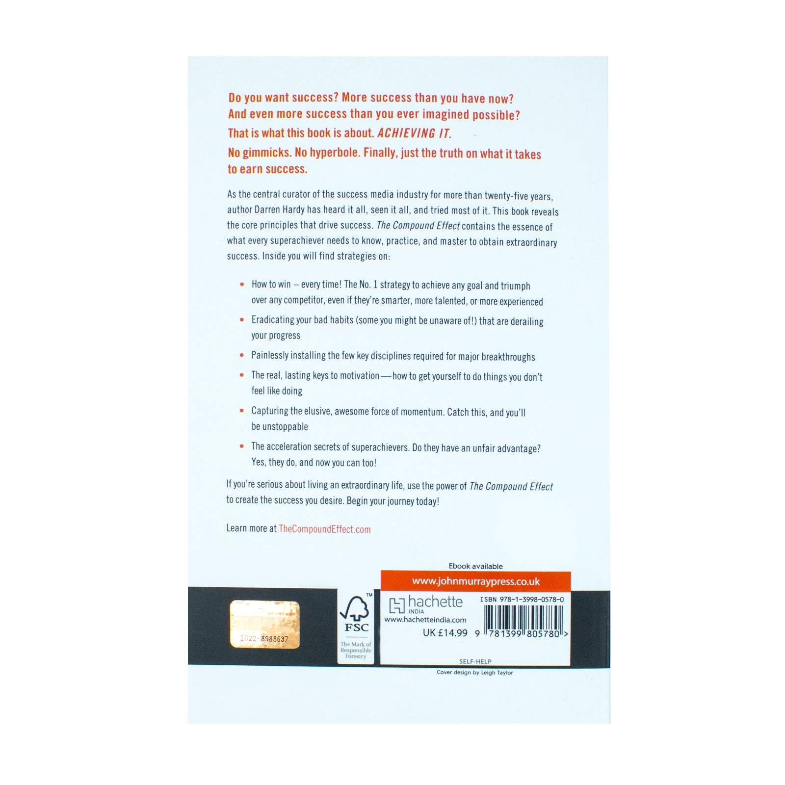 The Compound Effect by Darren Hardy - paperback book, back cover with description