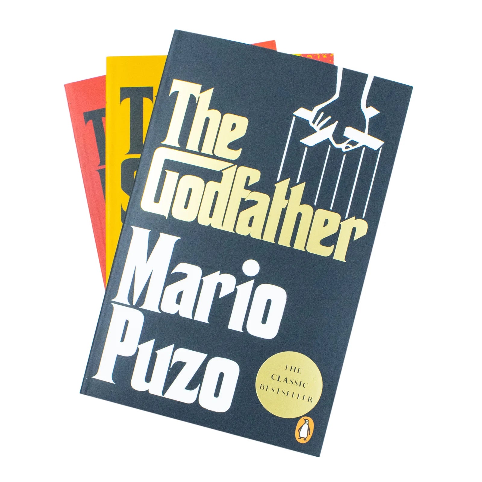 Close-up of The Godfather Collection 3 book set by Mario Puzo, brand new paperback crime fiction saga