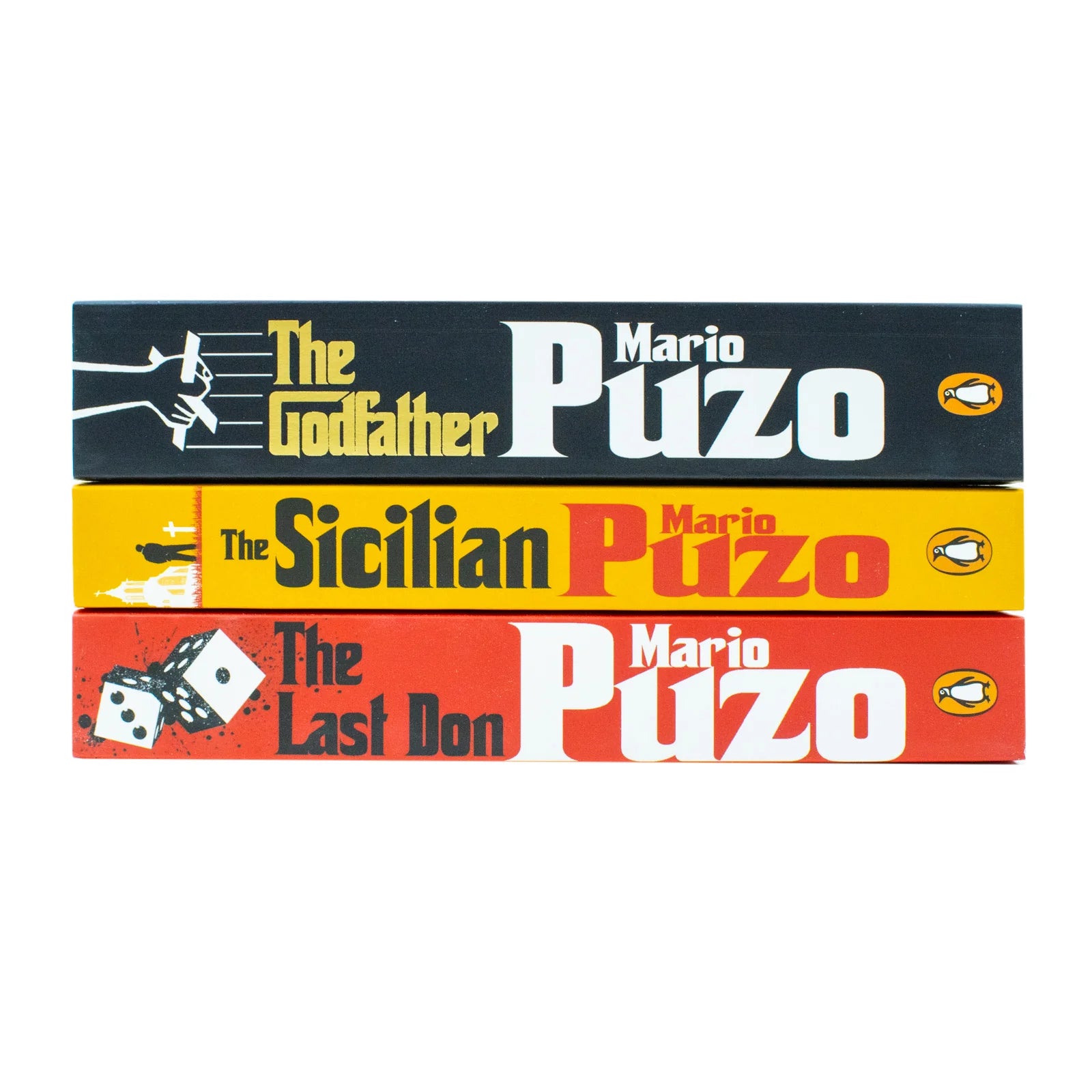 The Godfather Collection 3 Books Set by Mario Puzo - front covers of The Godfather, The Sicilian and The Last Don paperbacks