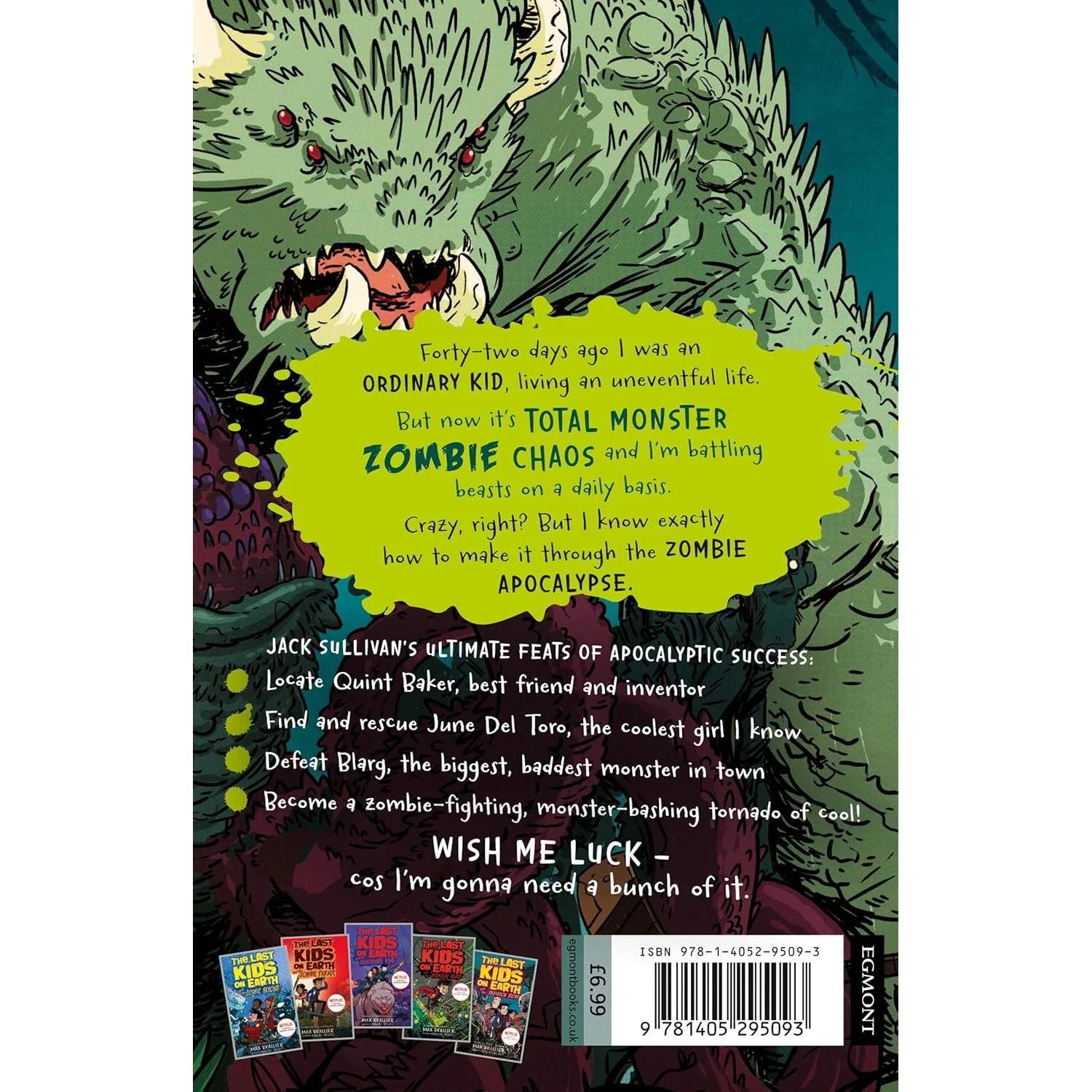 The Last Kids on Earth by Max Brallier - paperback back cover with blurb - Farshore edition
