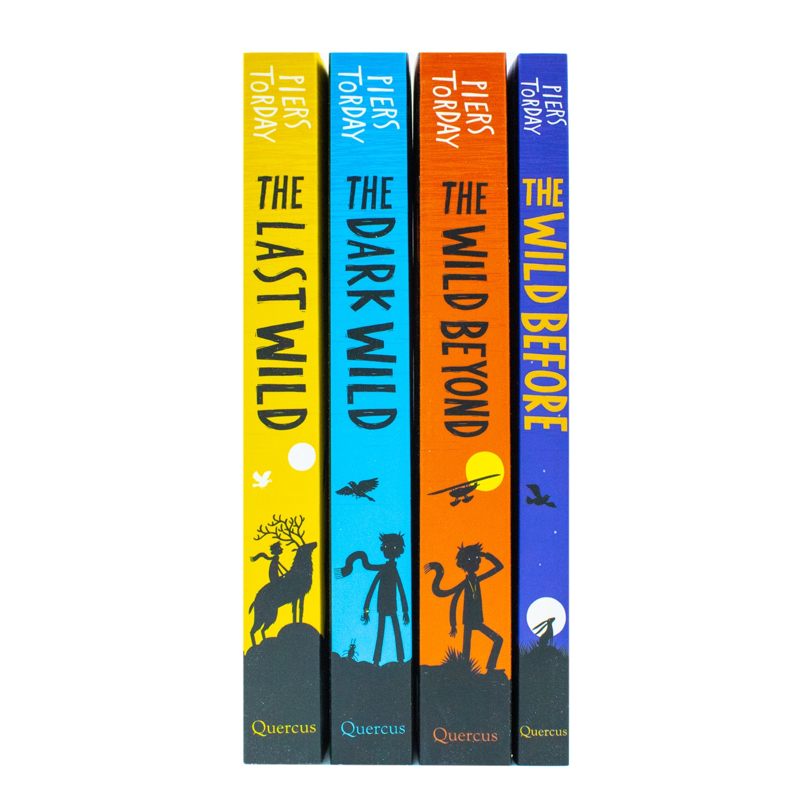 Close-up of The Last Wild paperback book set spines by Piers Torday