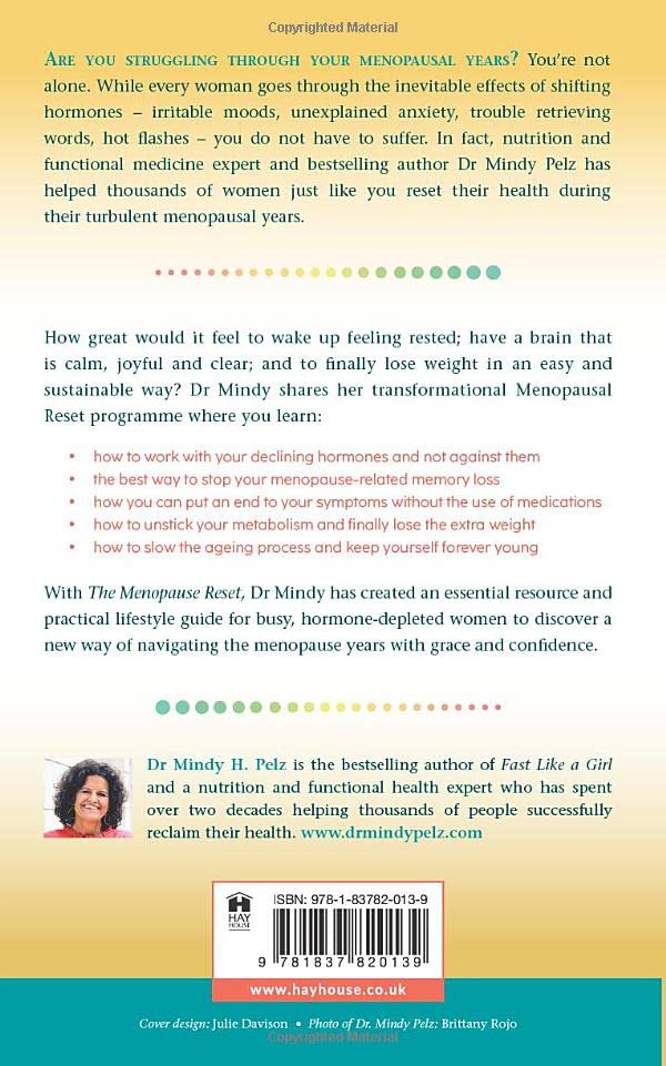 The Menopause Reset by Dr. Mindy Pelz - paperback back cover with book description