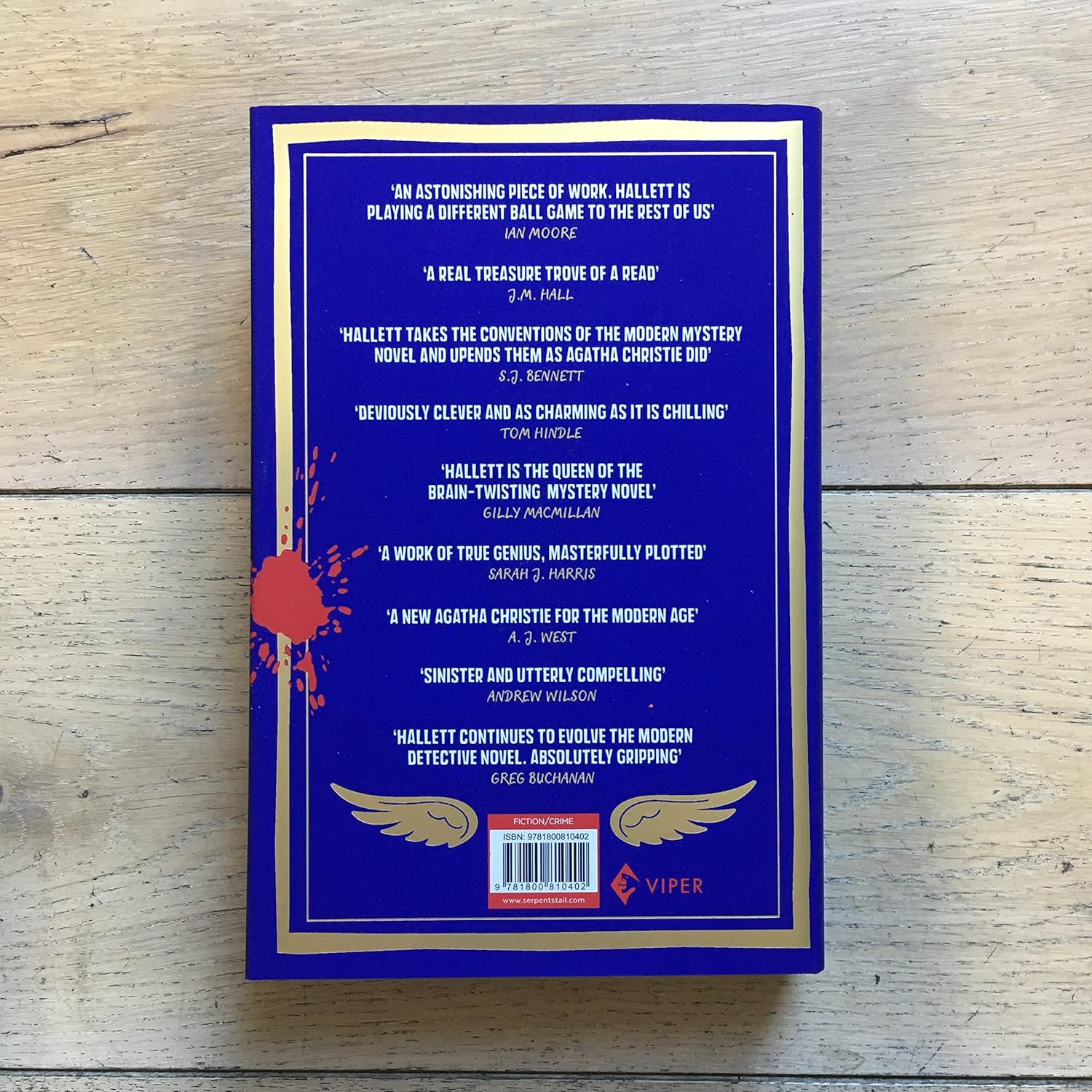 The Mysterious Case of the Alperton Angels by Janice Hallett - detail view of new hardback edition, ISBN 9781800810402