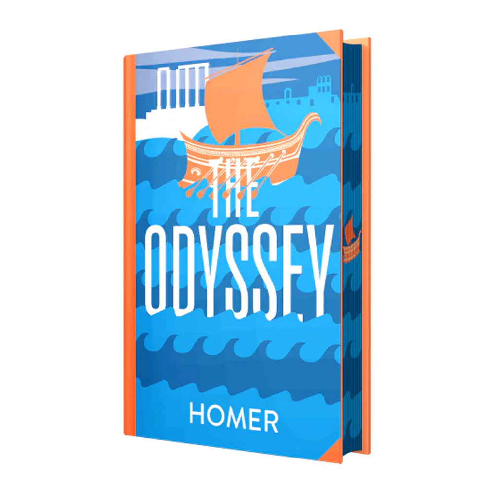 Close-up of The Odyssey by Homer sprayed edge hardback showing decorated page edges